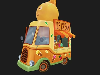 Colorful Ice Cream Truck With Large Cone On Top And Decorative Dessert Patterns 3d model