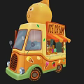 Colorful Ice Cream Truck With Large Cone On Top And Decorative Dessert Patterns