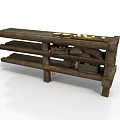 Rustic Wooden Multi Tiered Shelf With Dishes And Yellow Fruits In Building Interior
