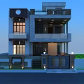 Modern Detached Villa Exterior Design With Balconies Large Windows And Lighting