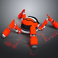 Orange Spider Like Robot Design With Multiple Mechanical Legs And Round Body 3d model