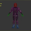 Futuristic Game Movie Character in Dark Armor with Green Glowing Helmet and Sci Fi Gear