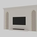 White TV Background Wall With Arched Patterned Decorations And Media Console 3d model
