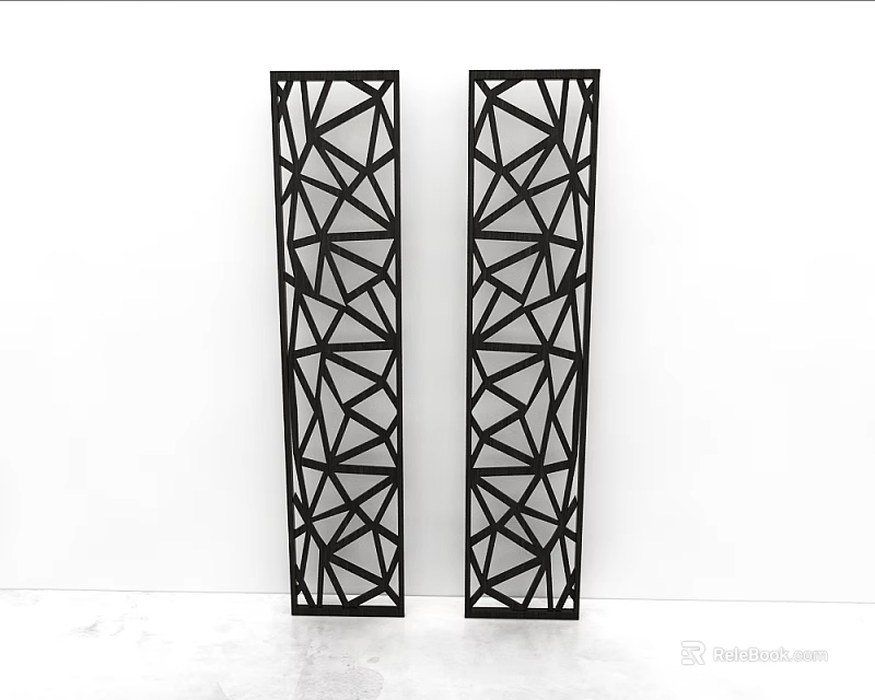 Black Geometric Room Dividers With Laser Cut Patterns For Modern Space 3d model 