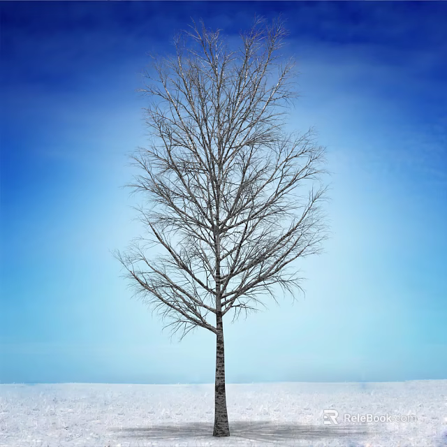 Tall Bare Arbor With Leafless Branches Against Clear Blue Sky Over Snowy Ground 3d model 