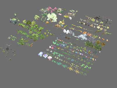 Various Colorful Botanical Plants Collection With Different Types And Greenery 3d model