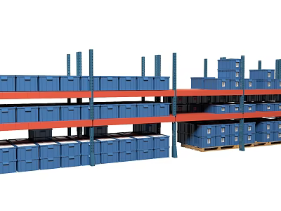 Sturdy Multi Tiered Display Shelves With Blue Storage Boxes For Organized Storage 3d model