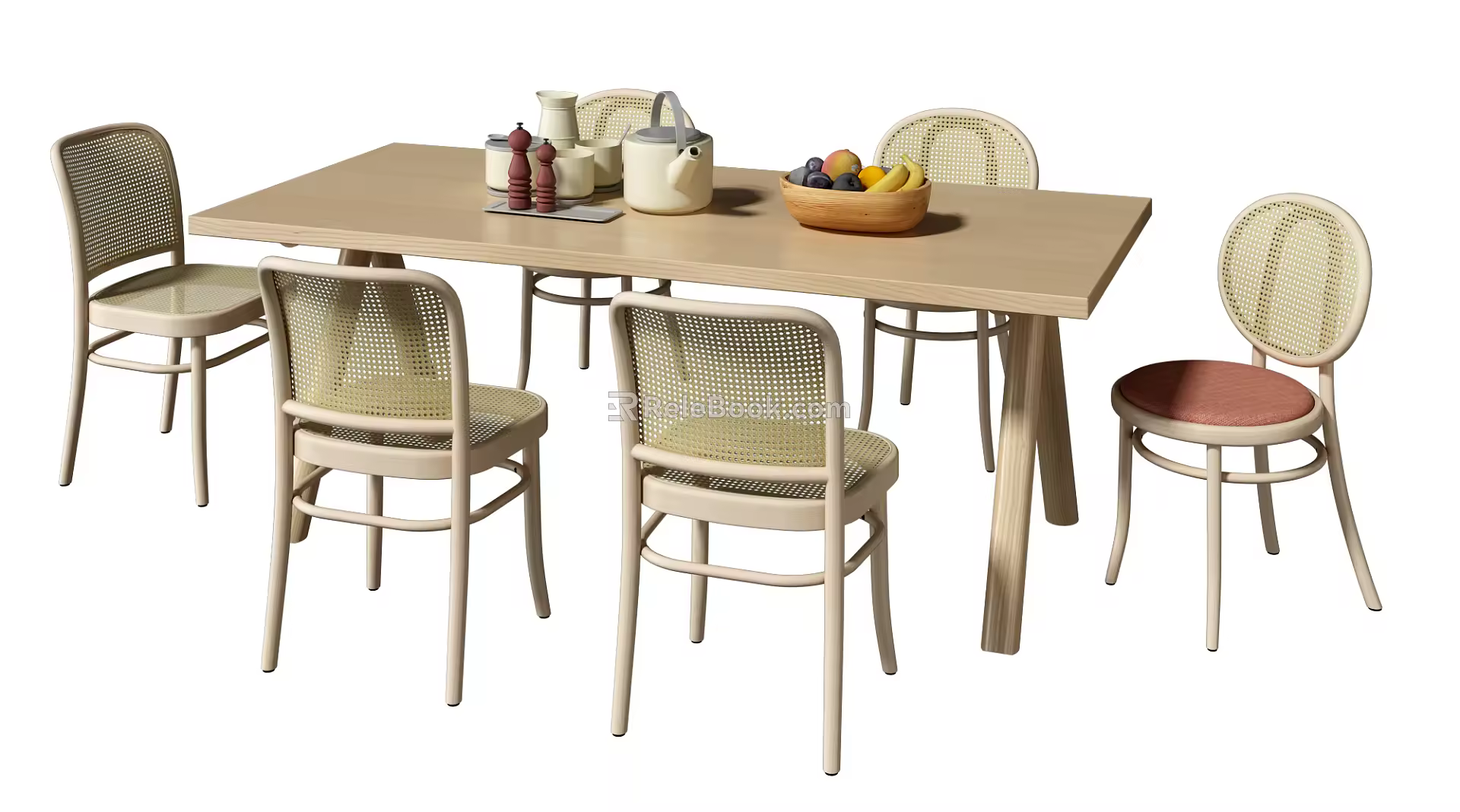 Nordic Dining Table and Chair Combination Casual Rattan Dining Table and Chair Fruit Tea Set 3d model