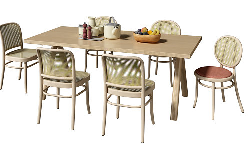 Nordic Dining Table and Chair Combination Casual Rattan Dining Table and Chair Fruit Tea Set 3d model