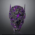 Abstract Purple Silver Crystal Sculpture With Geometric Facets And Sharp Edges