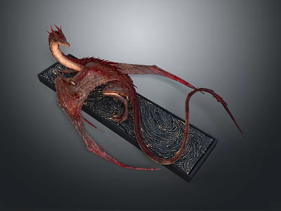 Winged Red Dragon 3D Sculpture With Black Base And Intricate Patterns 3d model