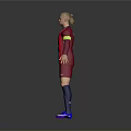 Stylish Sports Apparel With Red Blue Striped Jersey Red Shorts Blue Socks Purple Sneakers