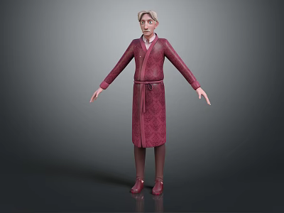 Fantasy Male Character in Red Robe with Mythical Creature Standing on Gray Background 3d model