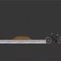 Outdoor Bicycle Shelter Structure With Wooden Grille Roof Metal Posts Concrete Base And Parked Bicycle
