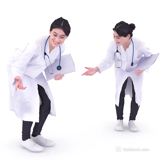 Woman Doctor In White Coat With Stethoscope Holding Medical Folder Gesturing 3d model 