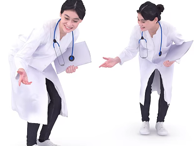 Woman Doctor In White Coat With Stethoscope Holding Medical Folder Gesturing 3d model
