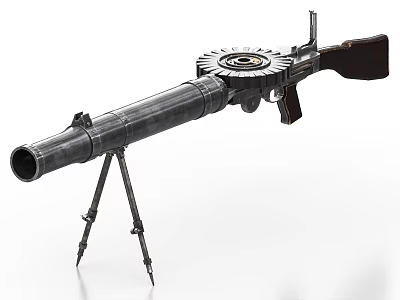 Vintage Machine Gun With Tripod Stand Metal Barrel And Circular Gear 3d model
