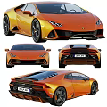 Orange Sports Car With Front Rear Side Views And Sleek Aerodynamic Design