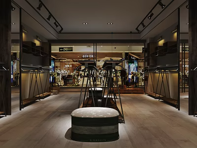 Modern Stylish Clothing Store Interior Featuring Fashion Apparel Display Racks And Warm Lighting 3d model