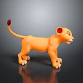 Cartoon Lion Cub 3D Model With Orange Fur Red Tail Tip Standing On Black Surface 3d model