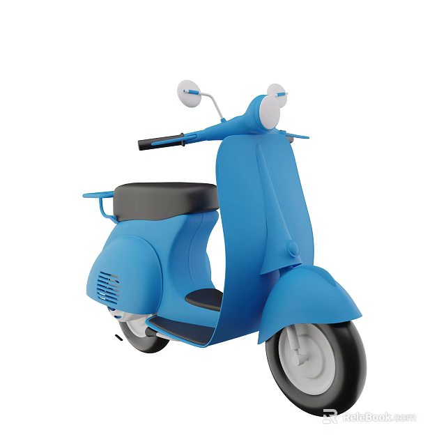 Blue Vintage Scooter Motorcycle With Classic Design Black Seat And Silver Mirrors 3d model 