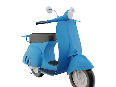 Blue Vintage Scooter Motorcycle With Classic Design Black Seat And Silver Mirrors 3d model