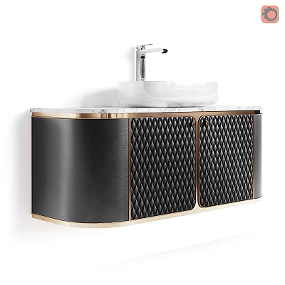 Modern Bathroom Washbasin Vanity With White Ceramic Basin And Black Cabinet 3d model