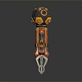 Futuristic Black Yellow Red Mechanical Robot With Spherical Head And Spiked Base