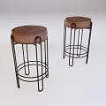 Modern Bar Stools With Brown Seats And Black Metal Frames 3d model