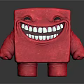 Red Cube Shaped Plush Game Movie Character With Smiling Face And White Teeth