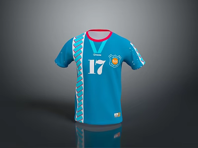 Blue Sports Jersey With Red Collar Number 17 And Striped Sides Design For Daily Wear 3d model