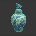 Blue and White Decorative Porcelain Vase With Dragon Lid And Tree Patterns