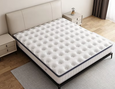 White Plush Mattress On Bed Frame With Bedside Tables Wooden Floor And Curtains 3d model