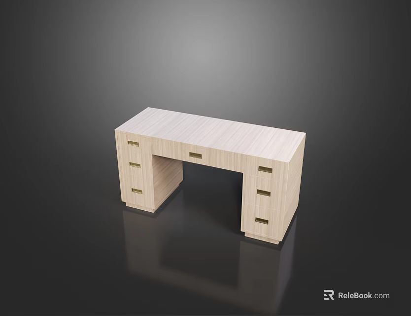 Modern Light Wood Desk With Simple Design And Multiple Functional Drawers 3d model 