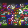 Colorful Neon Signs With Various Shapes And Icons
