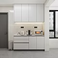 Modern Kitchen Interior With White Cabinets Countertop Appliances Green Plant And Window