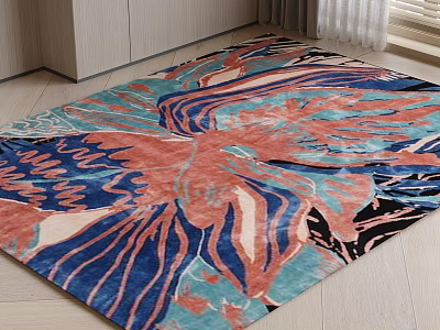 Square Area Rug With Vibrant Abstract Floral Design In Red Blue Green Tones 3d model
