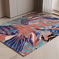 Square Area Rug With Vibrant Abstract Floral Design In Red Blue Green Tones