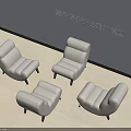 Four Light Gray Single Sofa With Modern Upholstered Design Black Legs 3D Model