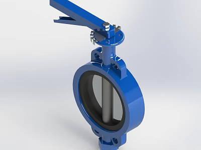 Industrial Blue Butterfly Valve With Hand Lever And Circular Body Structure 3d model