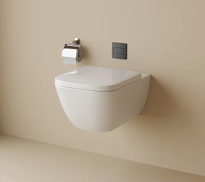White Wall Mounted Toilet With Toilet Paper Holder And Control Panel In Modern Bathroom Design 3d model