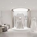 Wedding Dress Shop Interior With Elegant Gown Displays Mirrors And Showcase Area