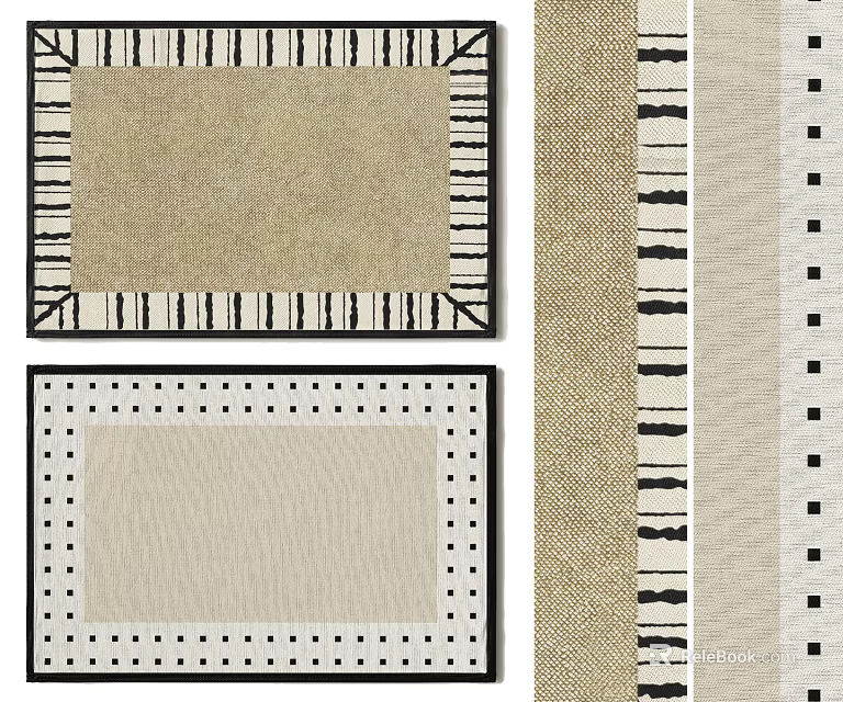 Contemporary Square Rugs With Geometric Border Patterns Dotted Details And Neutral Color Schemes 3d model 