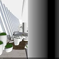 Modern Luxury Sales Office Interior With White Curved Design Greenery Round Seats And Large Screen