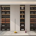 Elegant Modern Wine Cabinet With Glass Doors Interior Lighting Displaying Wine Bottles And Decorative Items