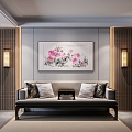 New Chinese-style Lohan Bed Peony Figure 3d model