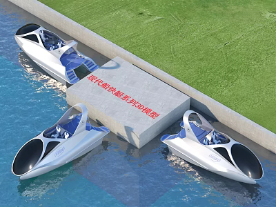 Modern Yachts At Water Berth With Futuristic Design 3d model