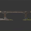 Scale Steel Bridge Model Structure With Concrete Piers And Grass Covered Platforms