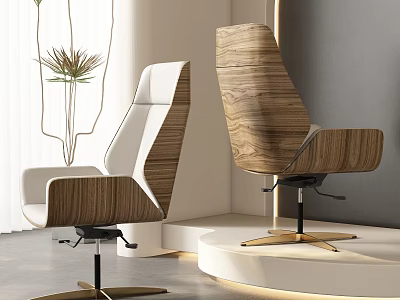 Modern Ergonomic Office Chair With Wooden White Frame Swivel Metal Base Design 3d model