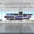 Modern Technology Exhibition Hall with Glass Curtain Wall Spliced Screens and Dynamic Flowing Lines